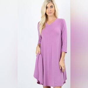 Zenana Lavender Pocket Dress‎ | Flowy Casual A-Line Mini Dress